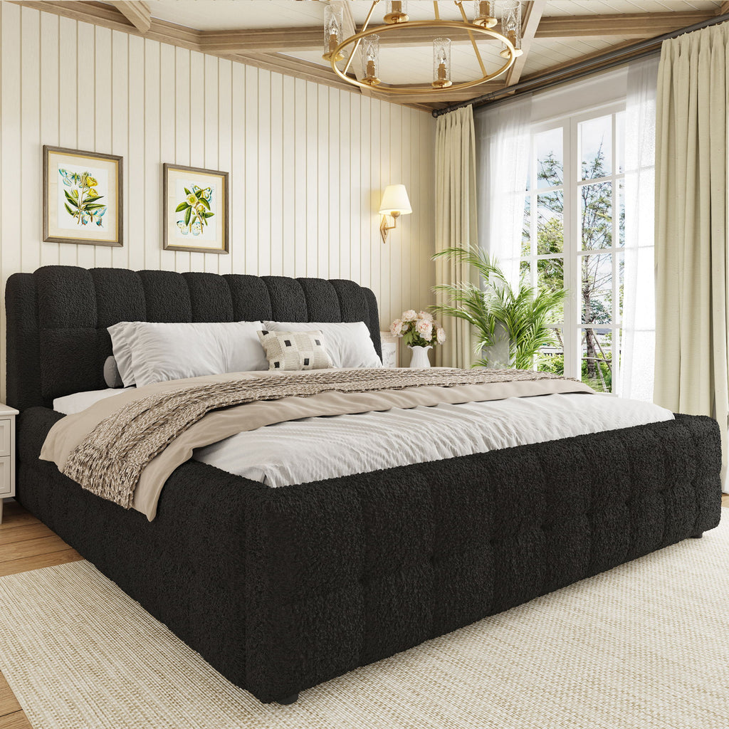 Upholstered Platform Bed With Stitching Details