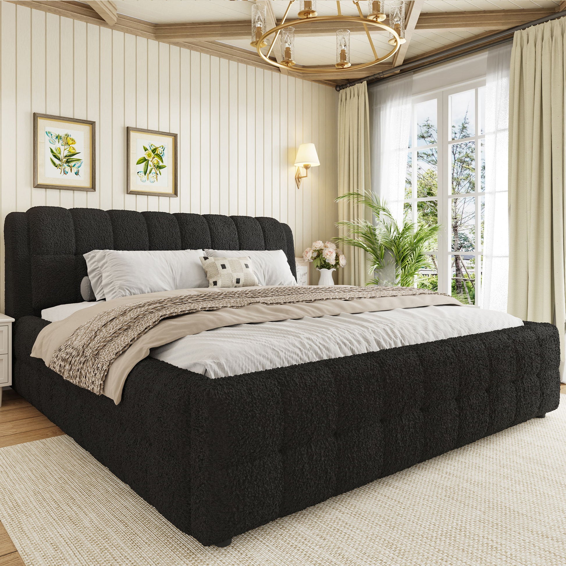 Upholstered Platform Bed With Stitching Details