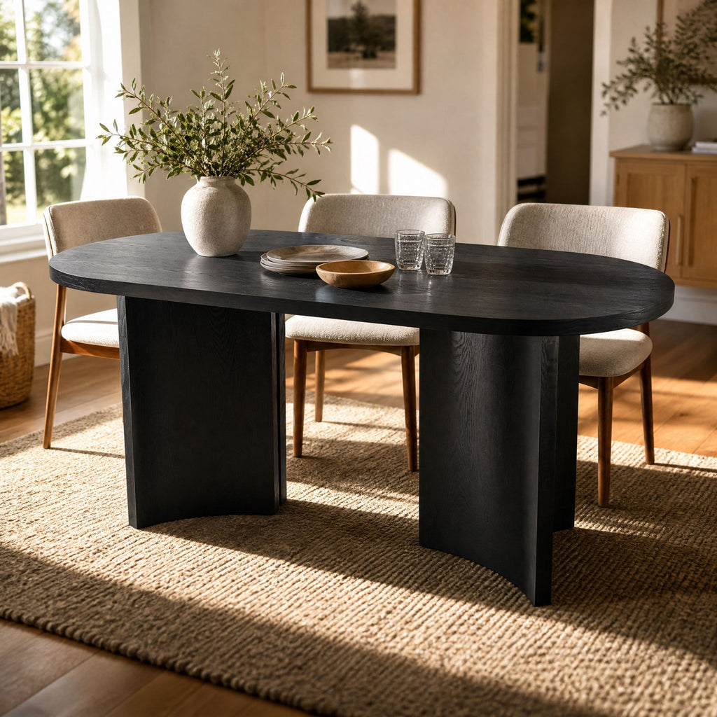Dining Table With Curved Legs - Black