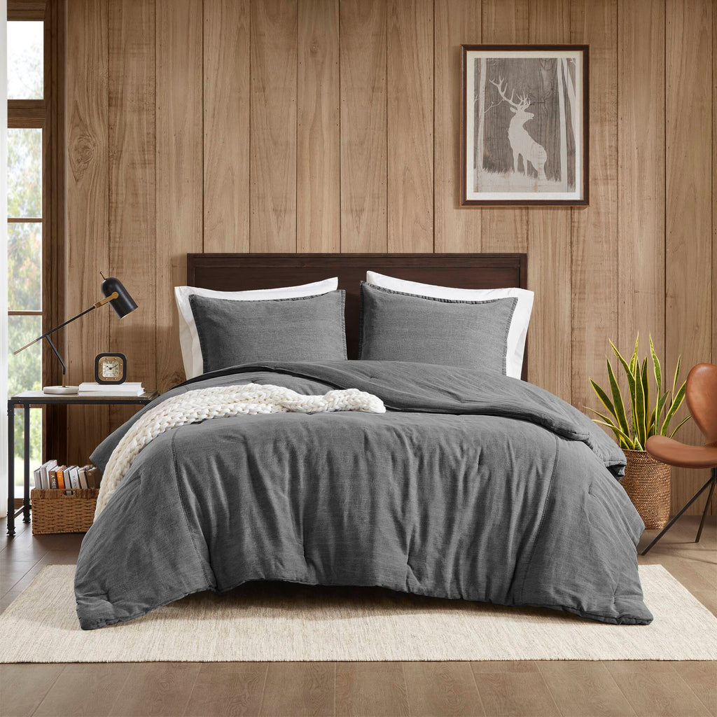 Mckenzie - 3 Piece Full/Queen Twill Washed Comforter Set - Gray