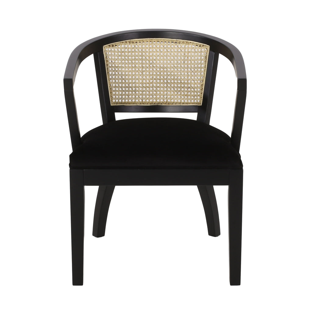 Elegant Dining Chair With Cane Web Backrests And Velvet Upholstery