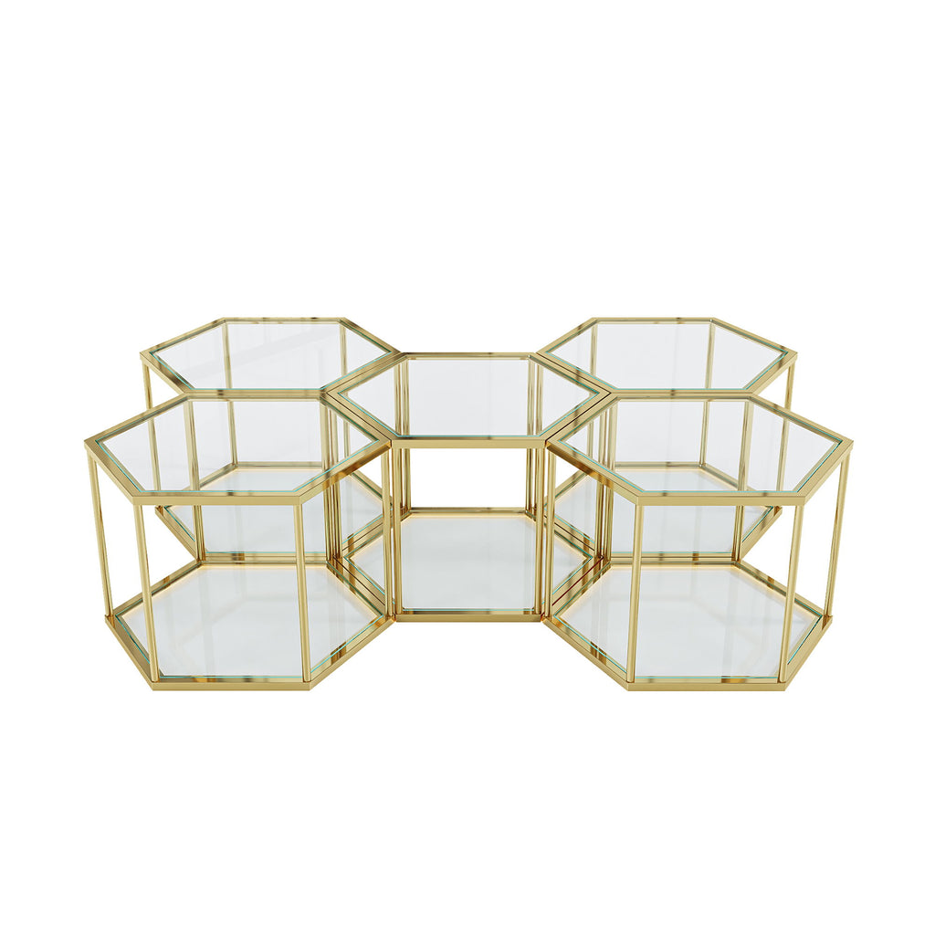 Modern Coffee Table With Double Layer Tempered Glass And Polygonal Design