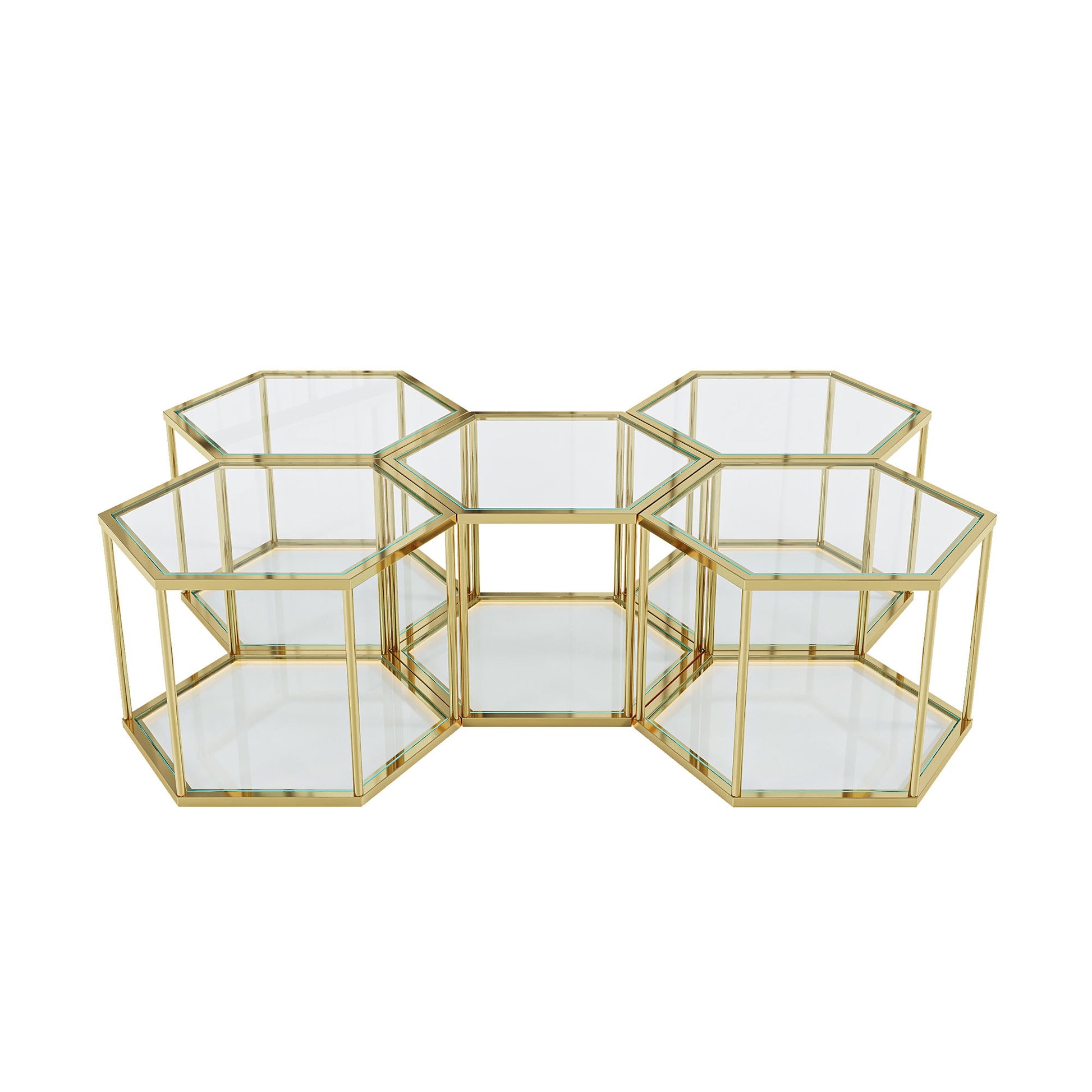 Modern Coffee Table With Double Layer Tempered Glass And Polygonal Design
