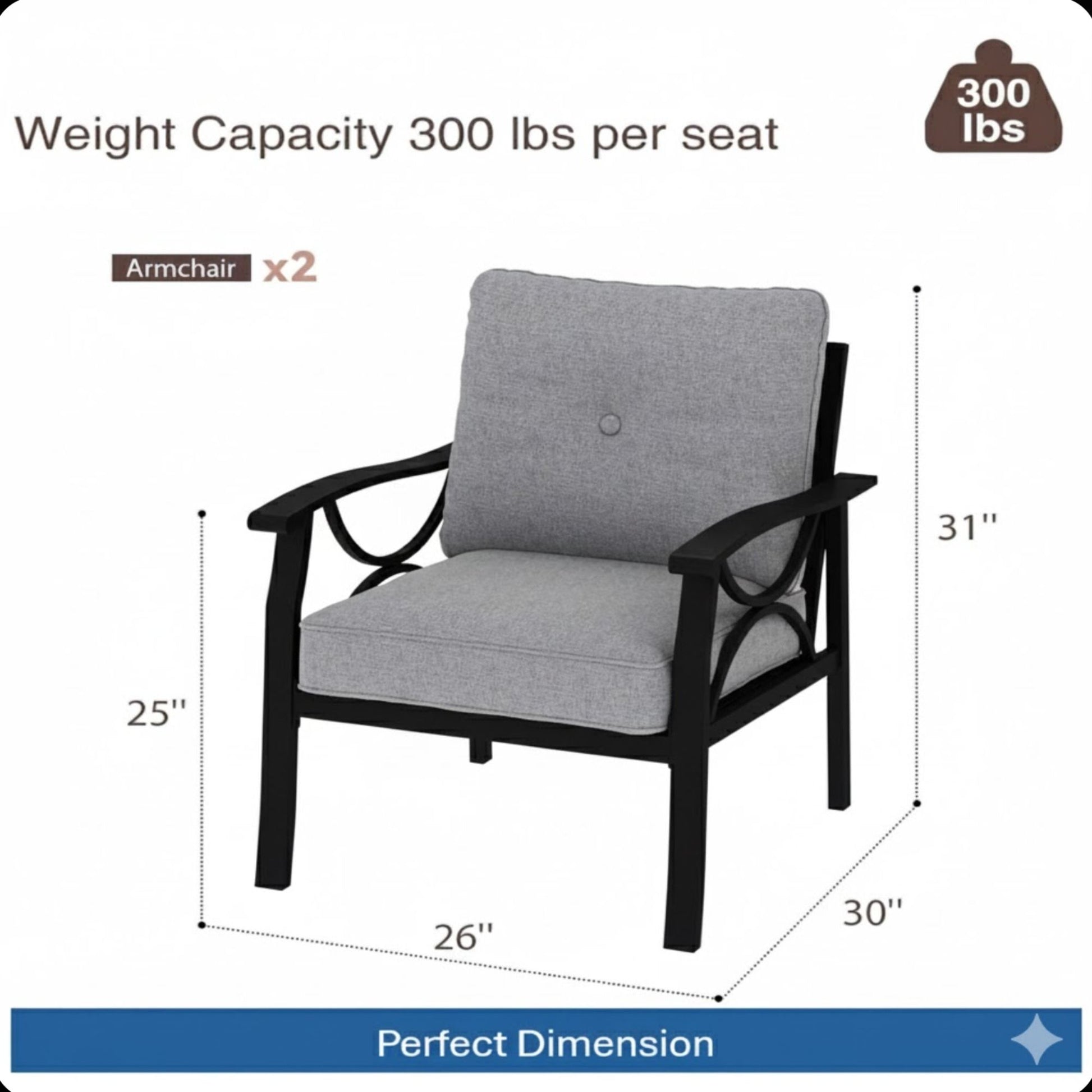 All-Weather Armchairs With Cushions, Modern Sculptural Design (Set of 2)