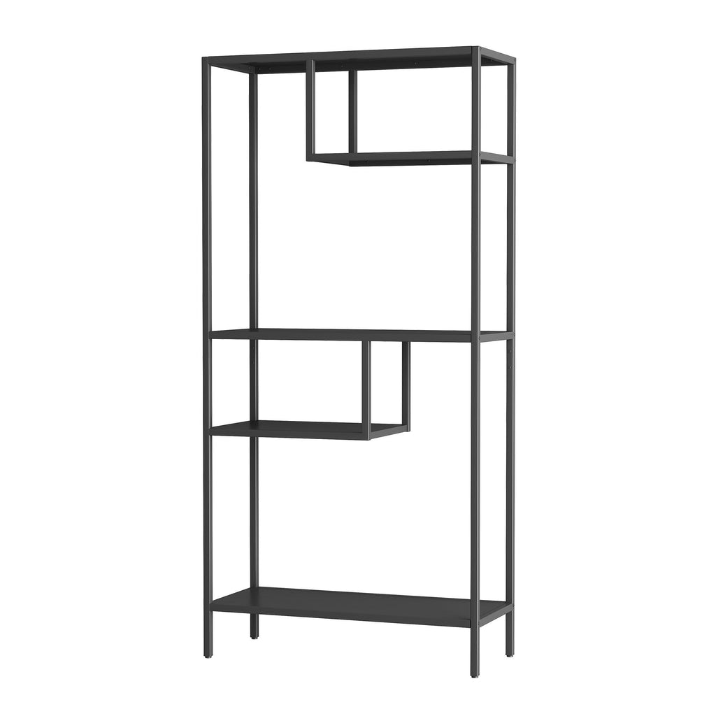 Modern Cube Storage Shelf With 4 Compartments & Metal Legs, Freestanding Organizer For Living Room, Bedroom, Home Office - Brushed Nickel