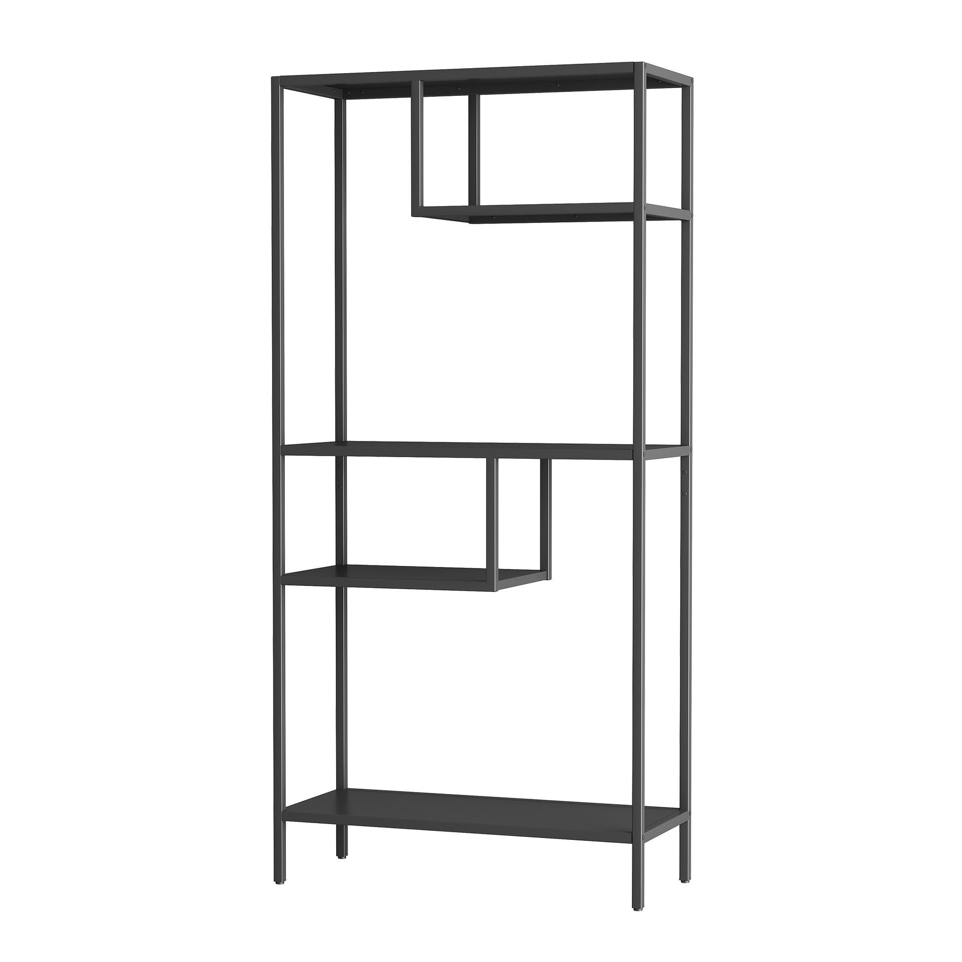 Modern Cube Storage Shelf With 4 Compartments & Metal Legs, Freestanding Organizer For Living Room, Bedroom, Home Office - Brushed Nickel