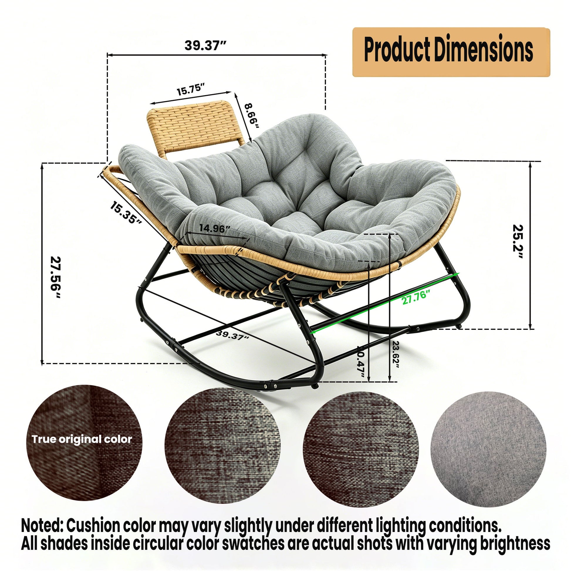 Oversized Papasan Rocking Chair Outdoor With Thick Cushion