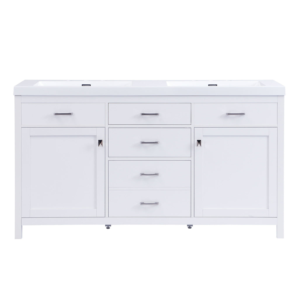 Double Sink Bathroom Vanity With Top, Soft Closing Doors & Drawers, Tip Out Drawer, 2 Cabinet Doors, Adjustable Shelf - White