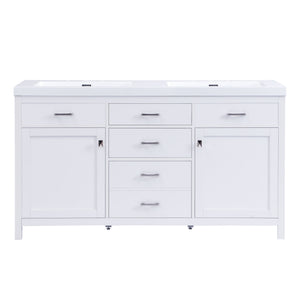 Double Sink Bathroom Vanity With Top, Soft Closing Doors & Drawers, Tip Out Drawer, 2 Cabinet Doors, Adjustable Shelf - White