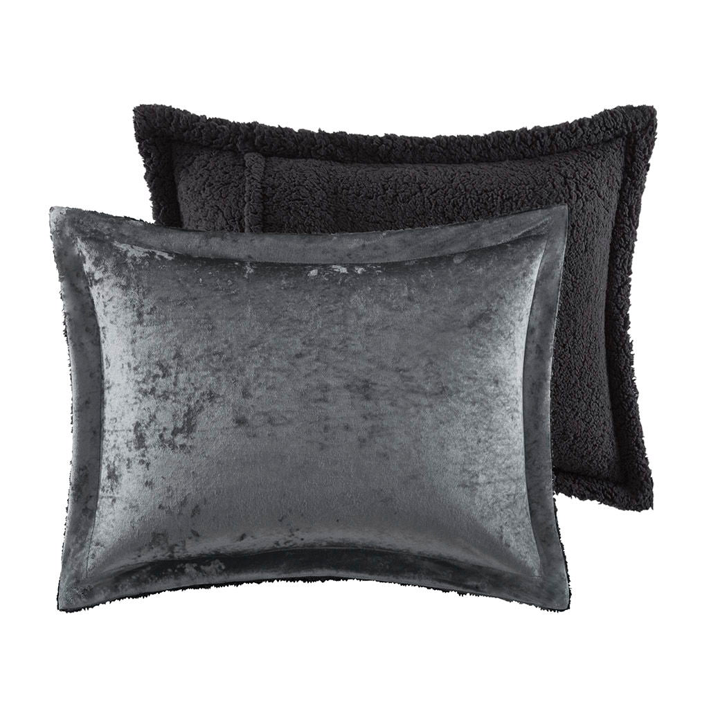 Mira - 3 Piece Full/Queen Crushed Velvet Sherpa Reversible Comforter Set - Charcoal