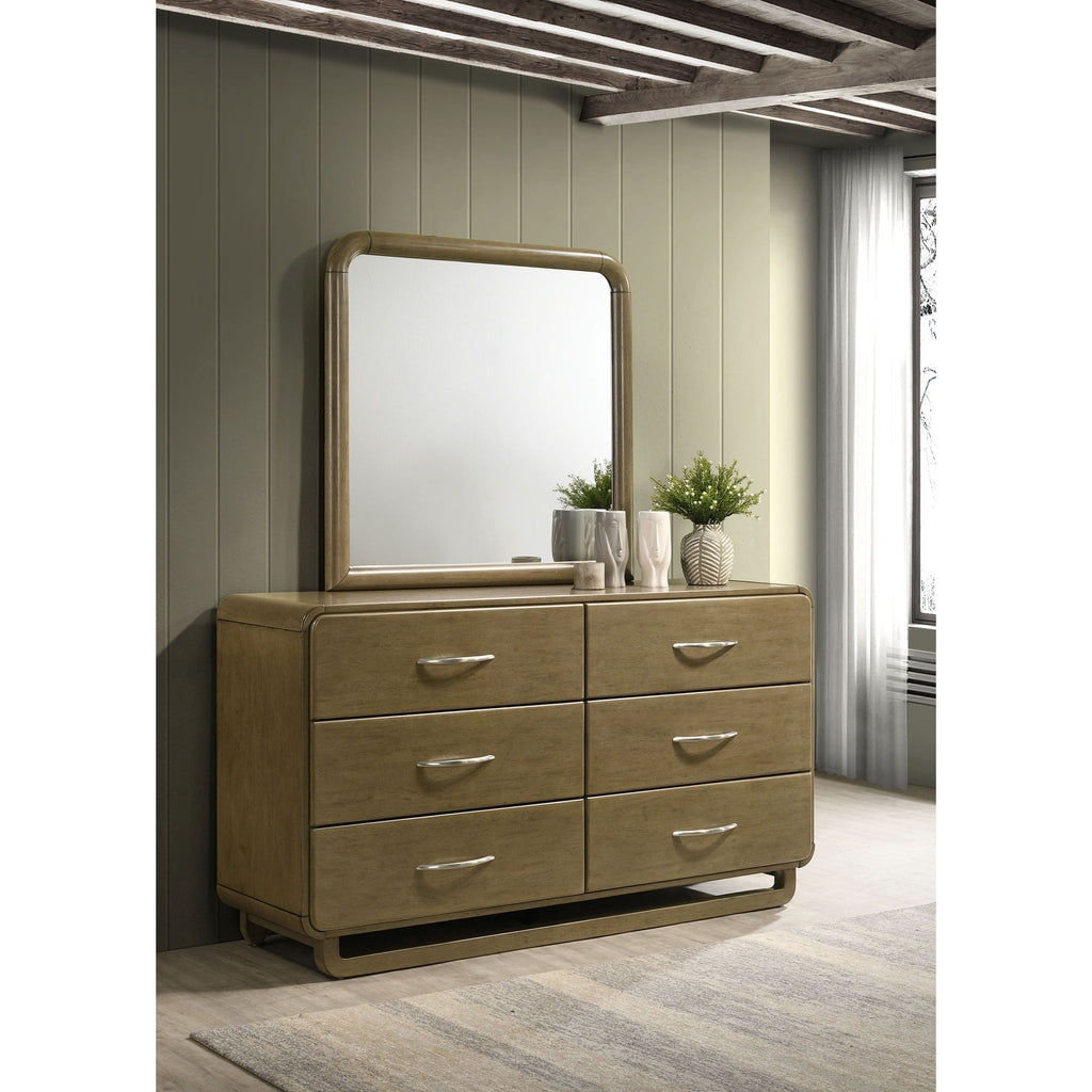 Bernardo - 6 Drawer Dresser And Mirror With Rounded Corners - Nutmeg Brown