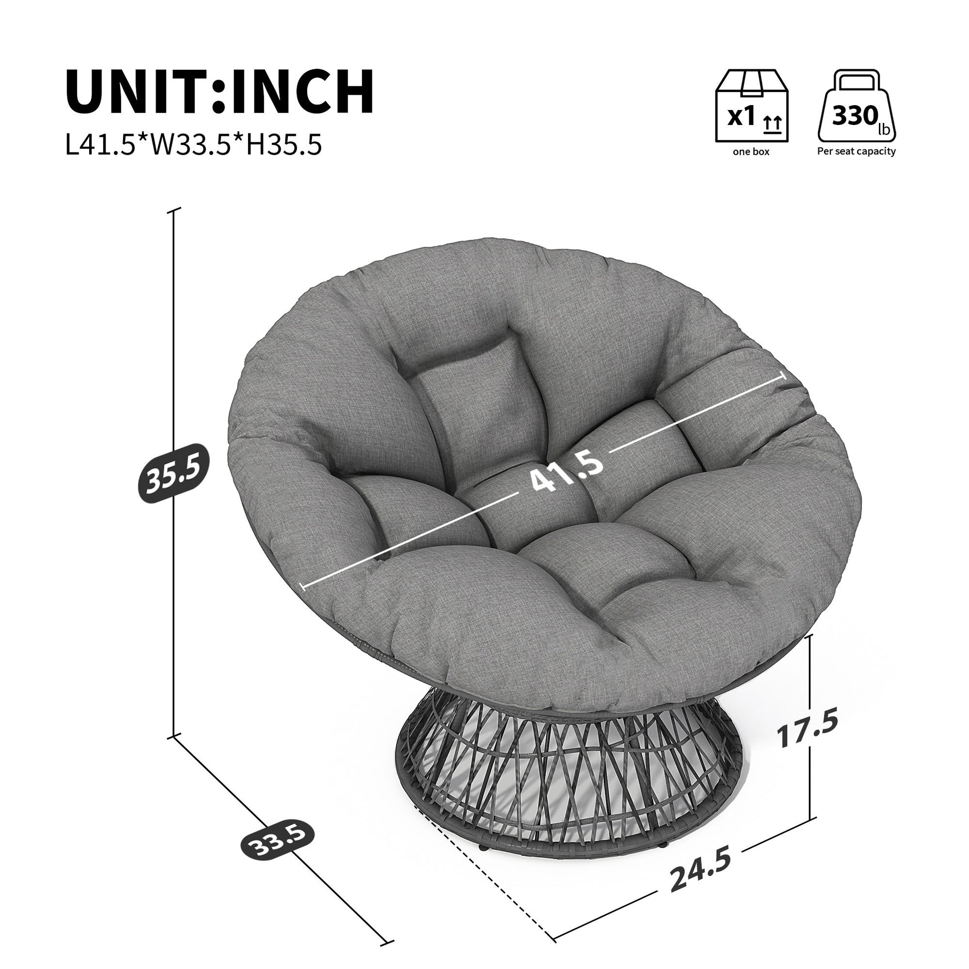 Ergonomic Wicker Chair With Cloud Thick Density Cushion, 3 Proof Cover High Capacity Iron Frame Fluid 360° Swivel