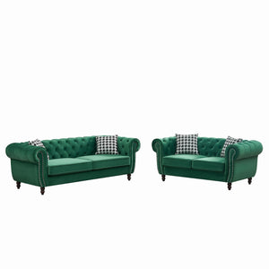 Chesterfield Set With Roll Armrest & Nailhead