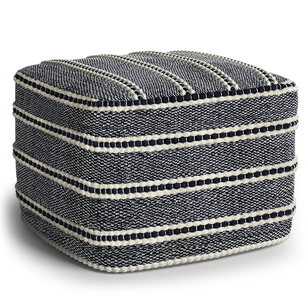 Corrie - Square Outdoor / Indoor Pouf - Navy / White