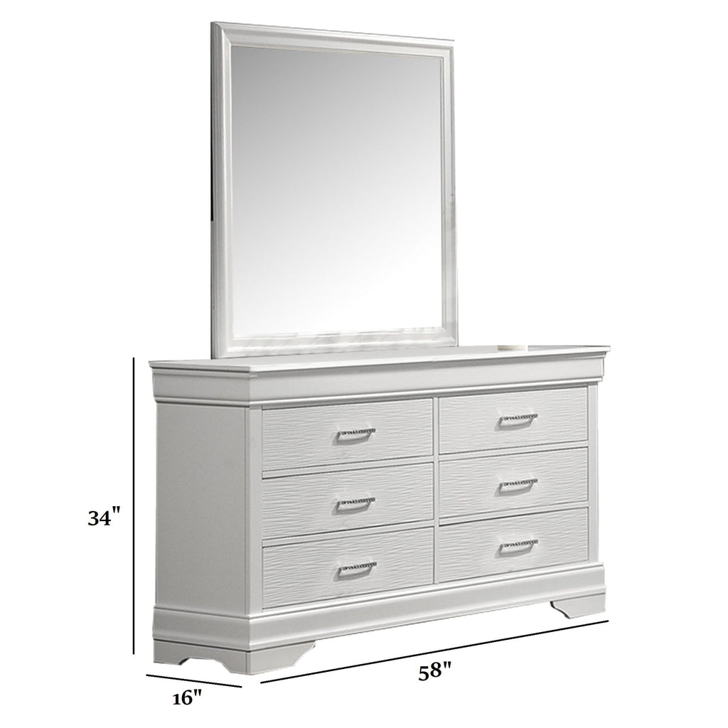 1 Piece Dresser Of Drawers Bedroom Furniture With Diamond Accent Handles, Drawer Box - White
