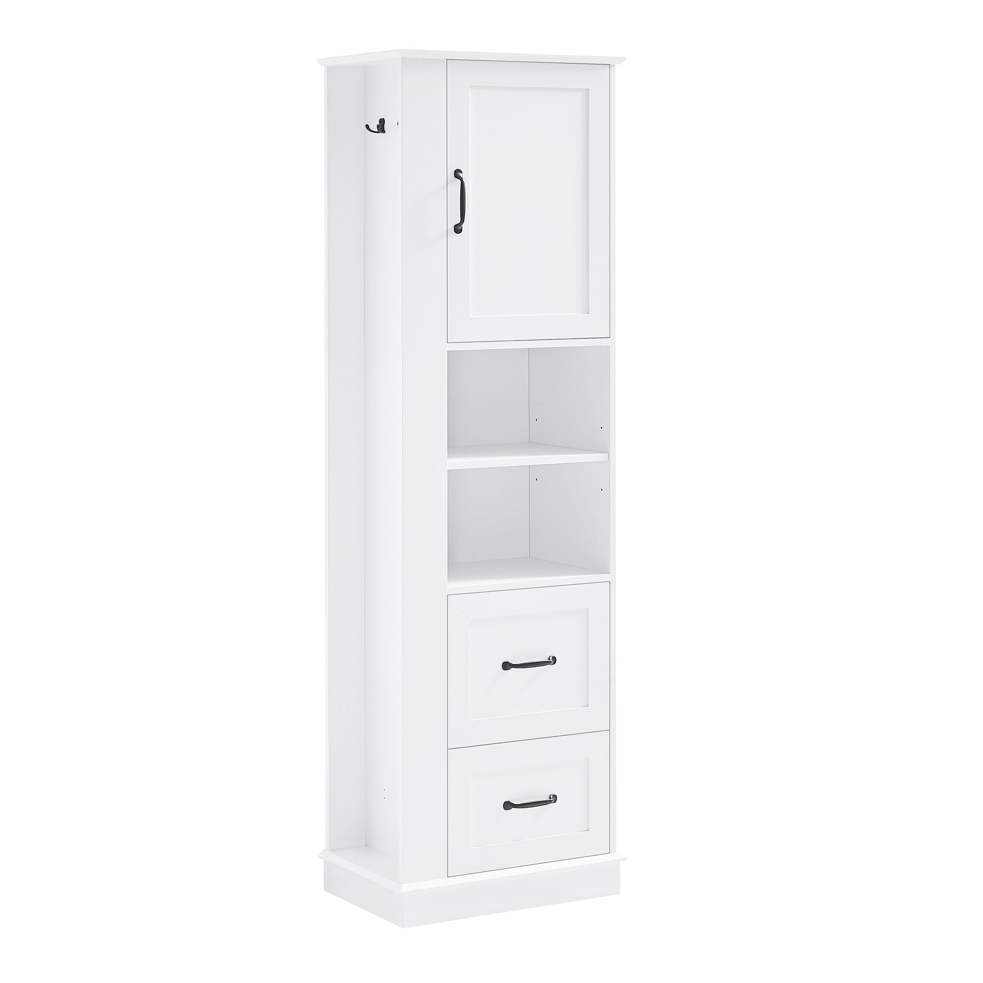 Freestanding Bathroom Storage Cabinet With Adjustable Shelves And Side Hooks Board, Rectangle Design