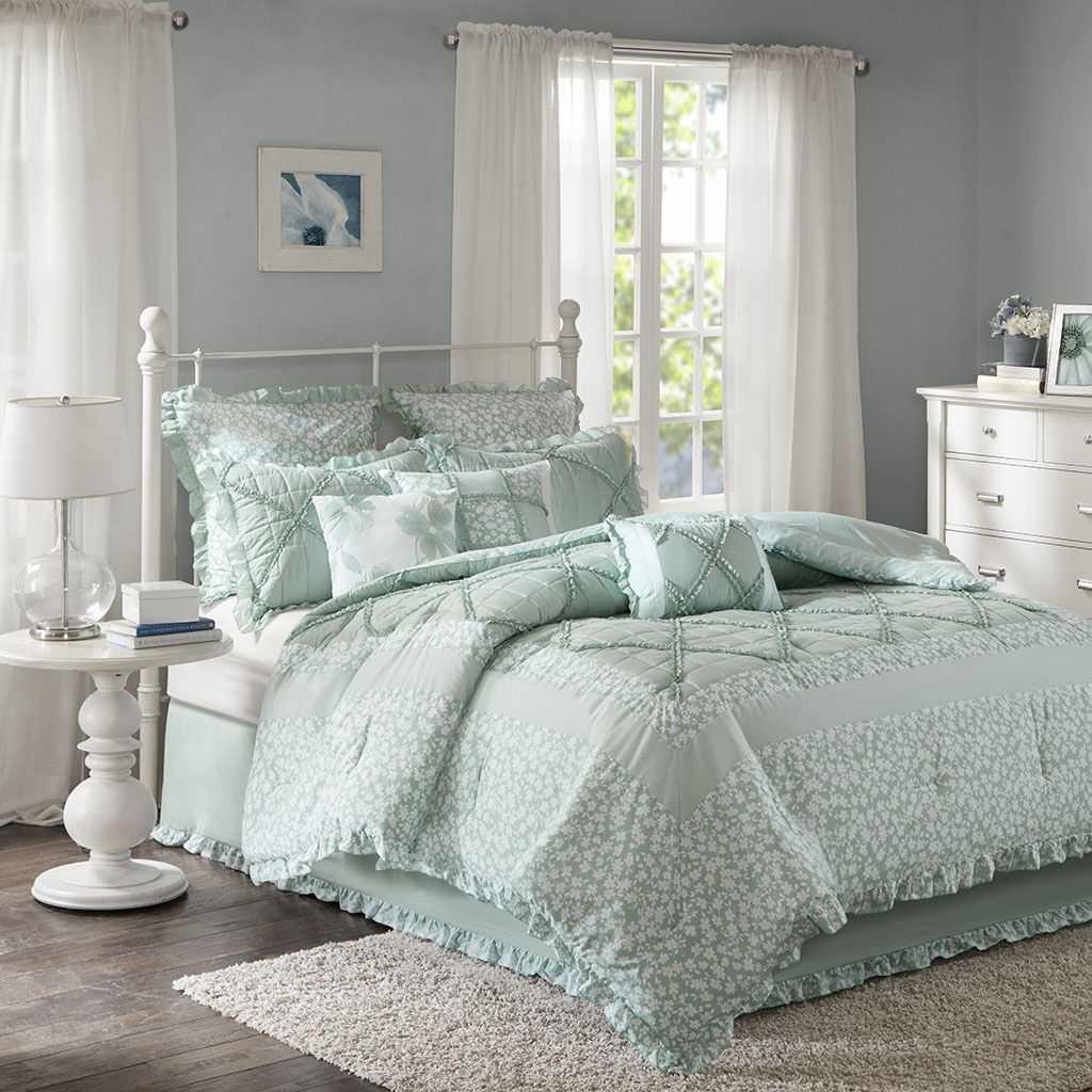 Mindy - California King 9 Piece Percale Comforter Set - Seafoam