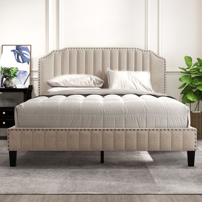 Gewnee - Queen Curved Upholstered Platform Bed - Beige