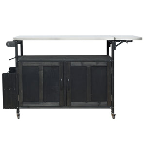 Foldable Outdoor Kitchen Island With Lockable Wheels, Storage Cabinet And Towel Rack For Patio