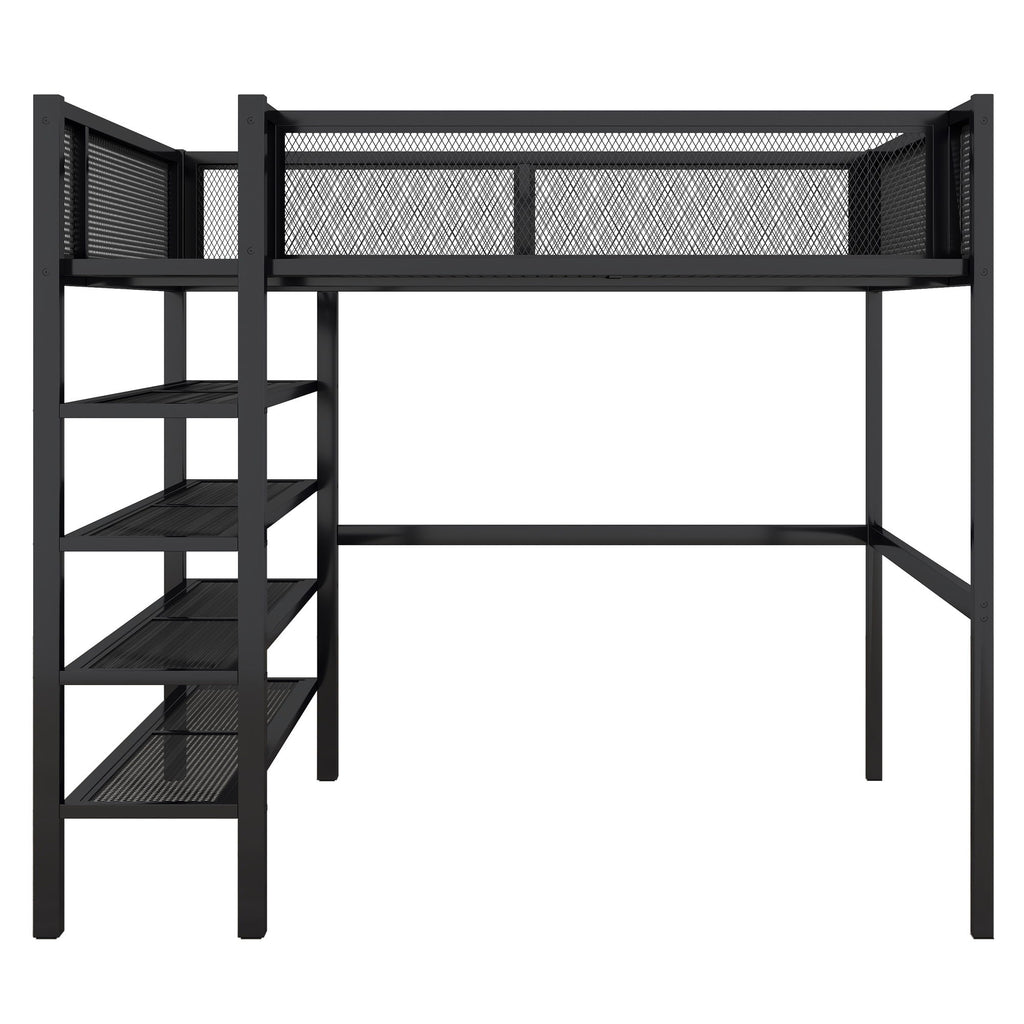 Loft Bed With 4 Tier Shelves And Storage