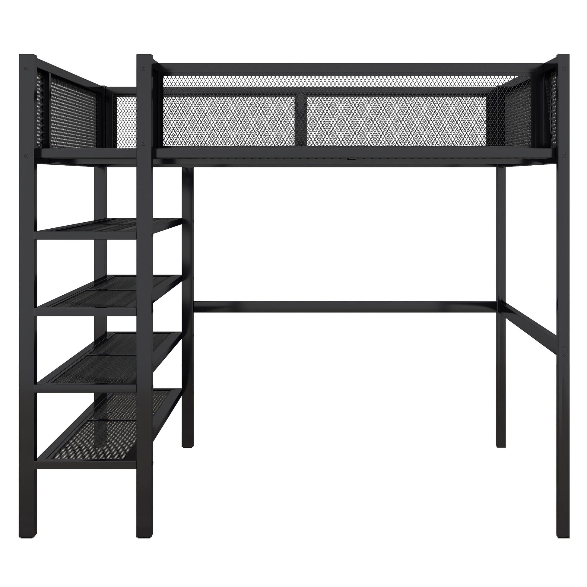 Loft Bed With 4 Tier Shelves And Storage