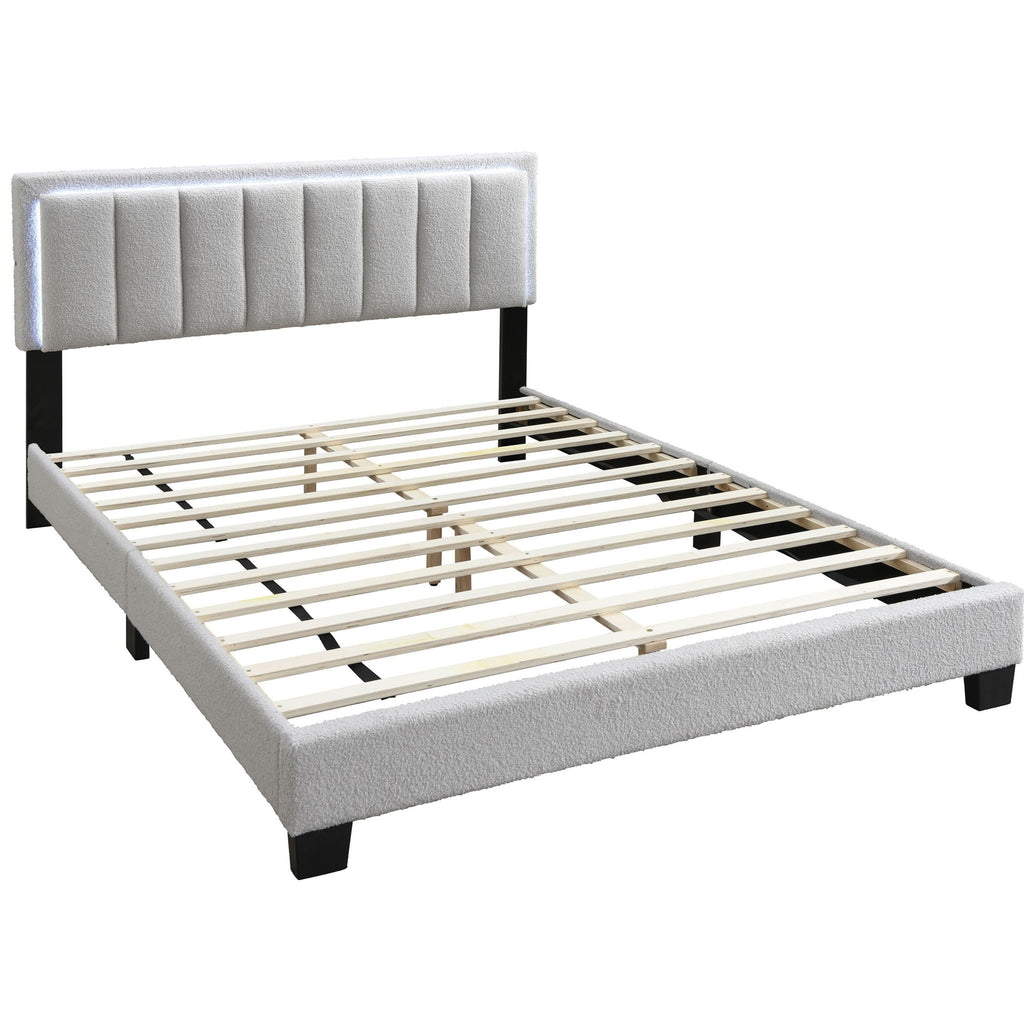 Queen Upholstered Bed With LED - Light Gray