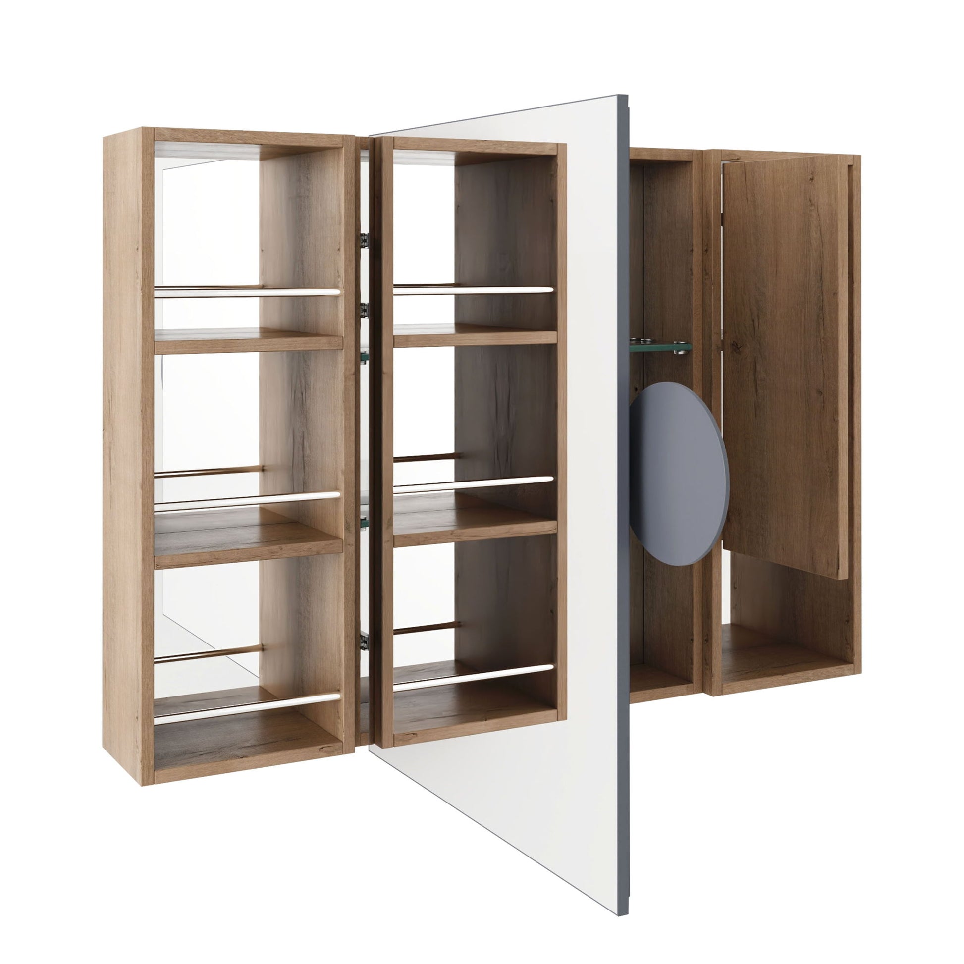 Wall Mounted Bathroom Mirror Cabinet, Adjustable Shelves Storage Cabinet - Imitative Oak