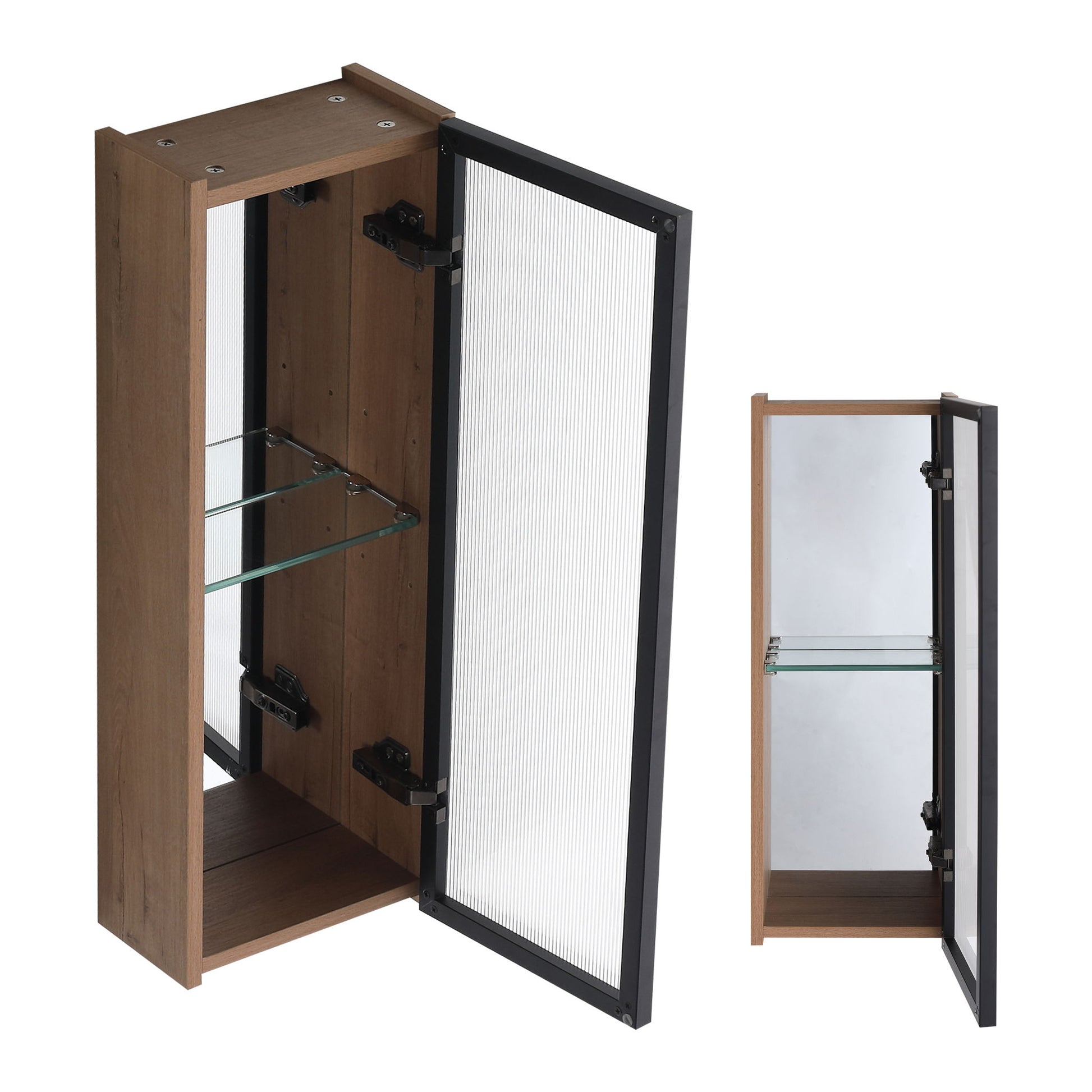 10" Bathroom Wall Mirror Cabinet With Door, Adjustable Shelf - Imitative Oak