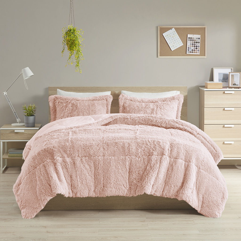 Malea - Twin Shaggy Comforter Mini Set - Blush