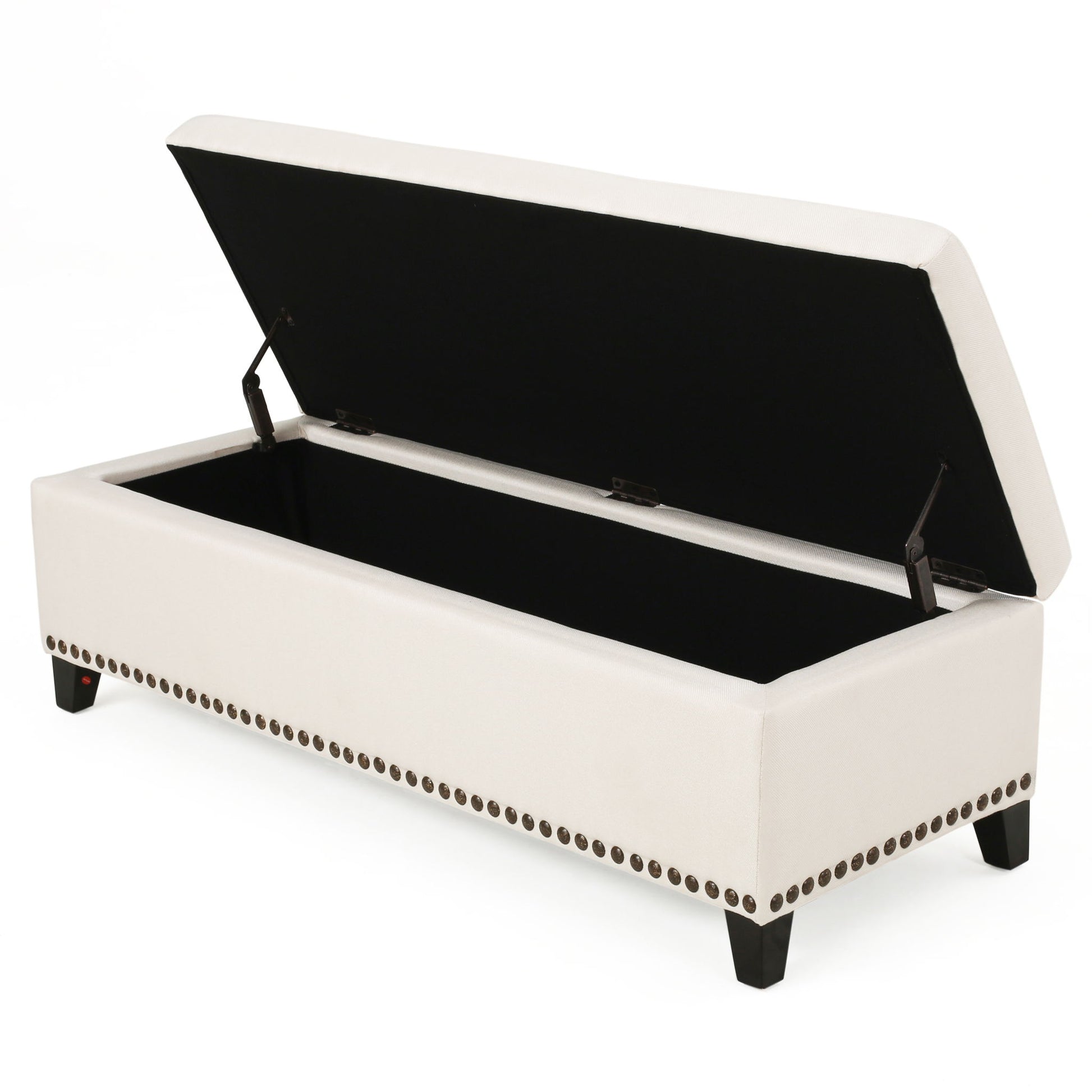 Upholstered Storage Ottoman With Nailhead Trim - Beige