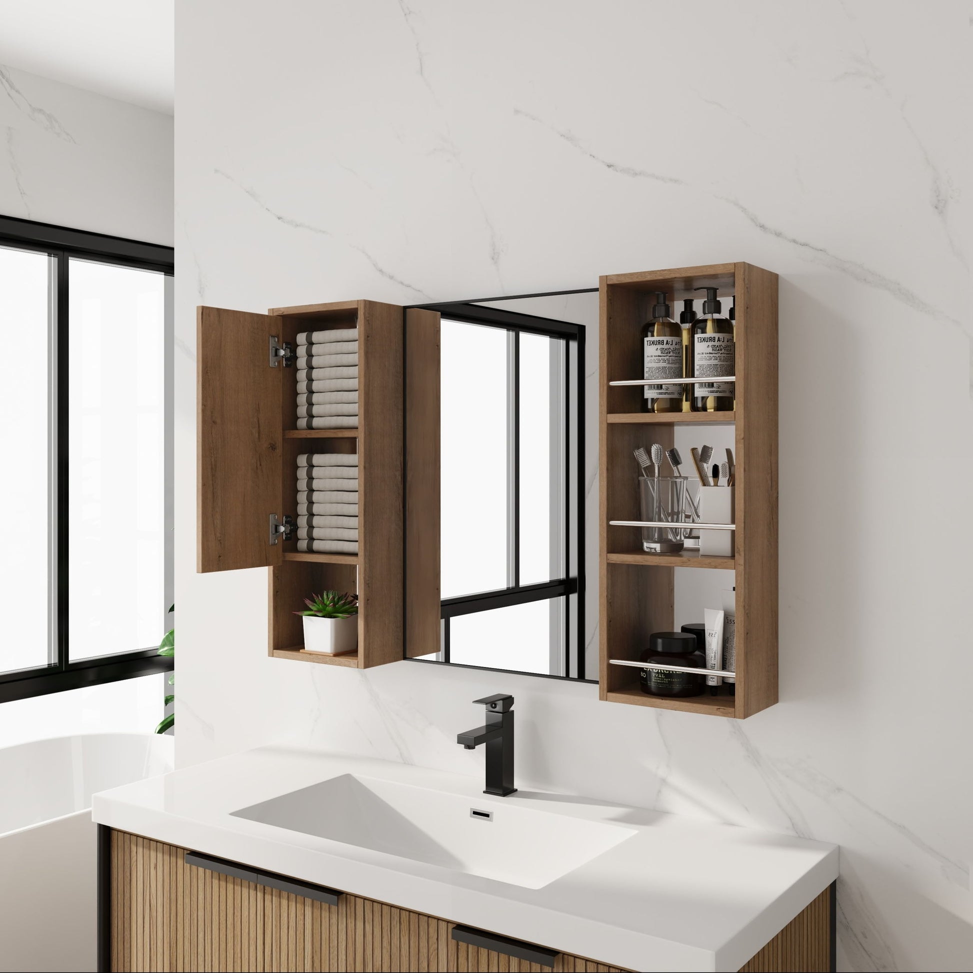 39.4" Wall Mounted Bathroom Cabinet With Storage And - Imitative Oak