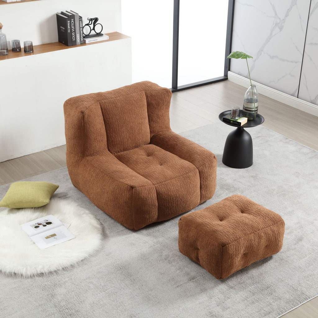 Modern Indoor Fluffy Bean Bag Chair With Memory Foam And Ottoman, Super Soft