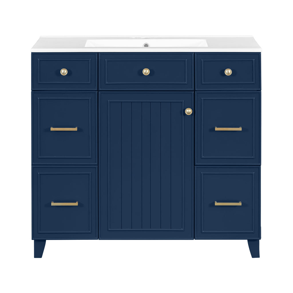 Bathroom Vanity With Ceramic Sink, Soft Close Doors, Adjustable Shelves