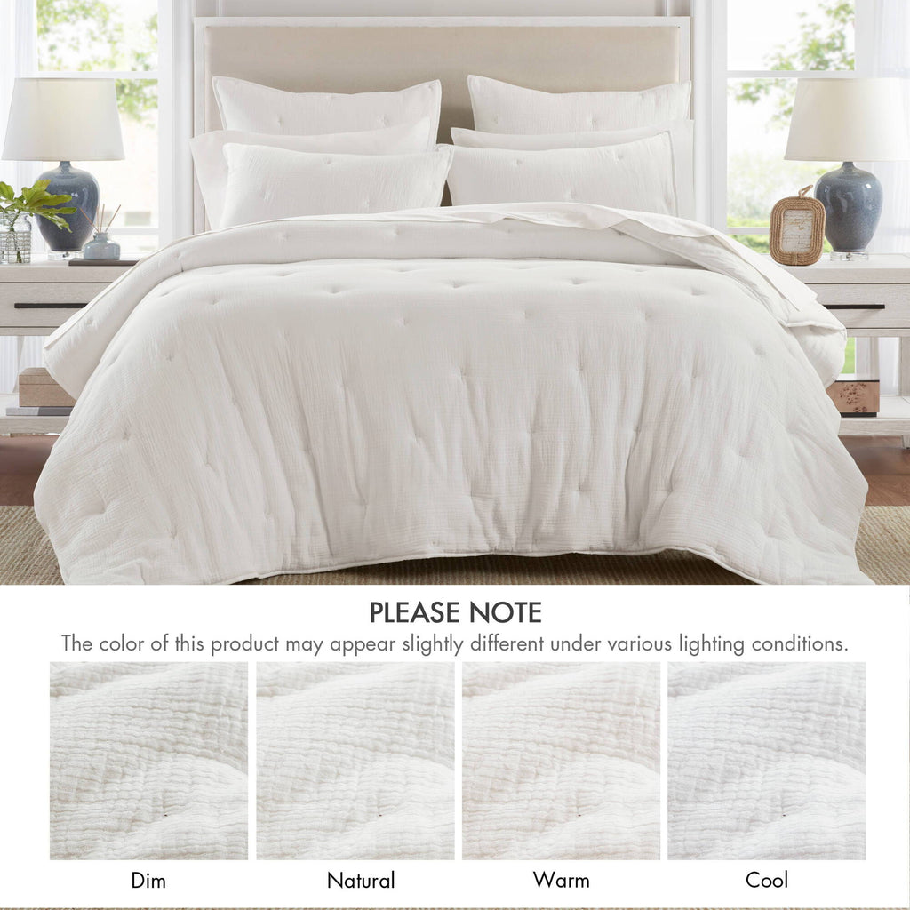 Breeze - King Cotton Gauze Embroidered Quilt Set - White