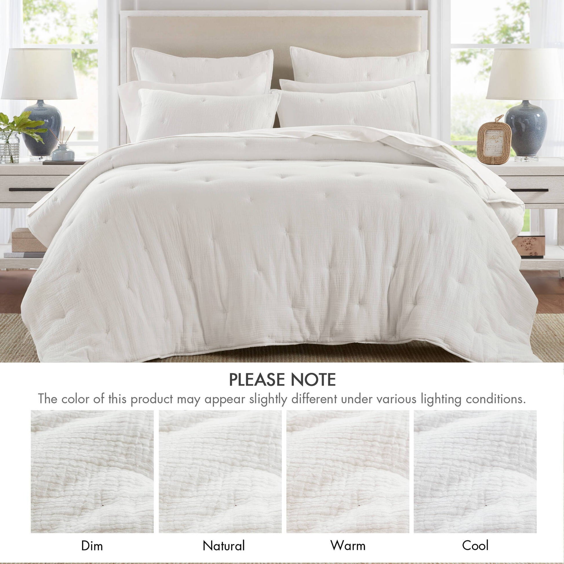 Breeze - Full/Queen Cotton Gauze Embroidered Quilt Set - White