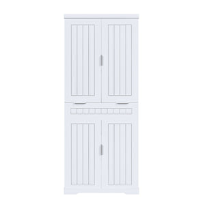 Farmhouse Style Pantry Cabinet With Drawer 2 Cabinets & 6 Door Shelves Adjustable Shelves Freestanding Cupboard - White