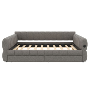 Upholstered Platform Bed With USB Charging And 2 Storage Drawers