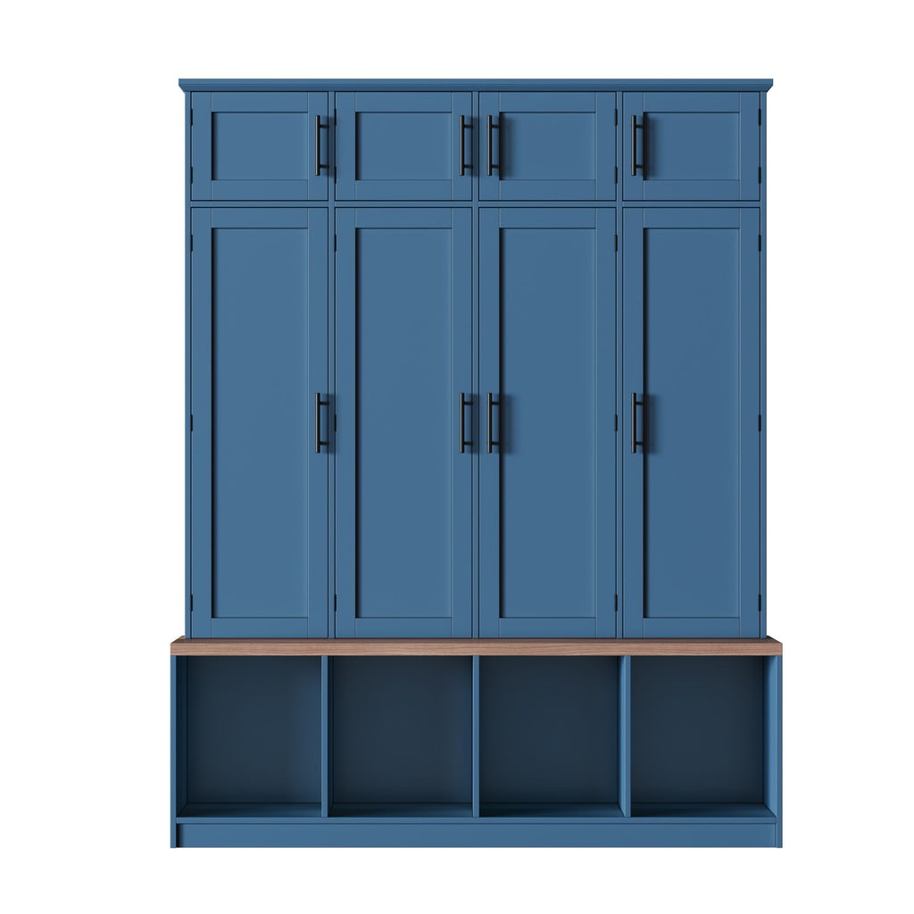 Farmhouse Hall Tree With 4 Hidden Hanging Hooks And 8 Doors