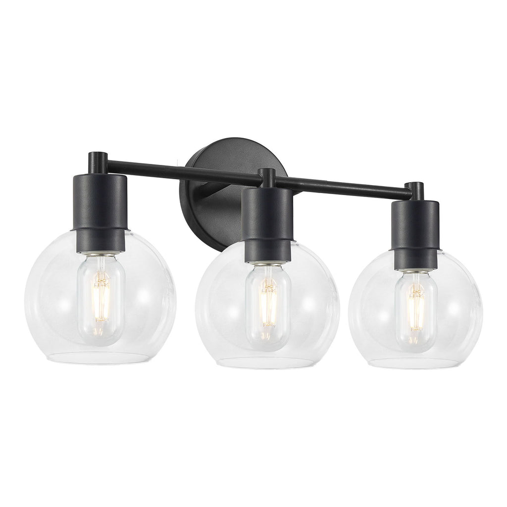 3 Light Globe Bathroom Vanity Light With Clear Glass Shades - Black