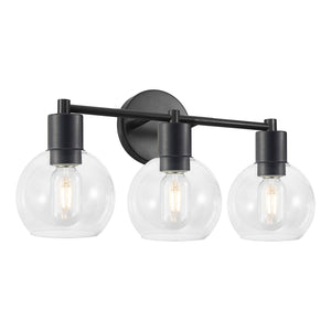 3 Light Globe Bathroom Vanity Light With Clear Glass Shades - Black