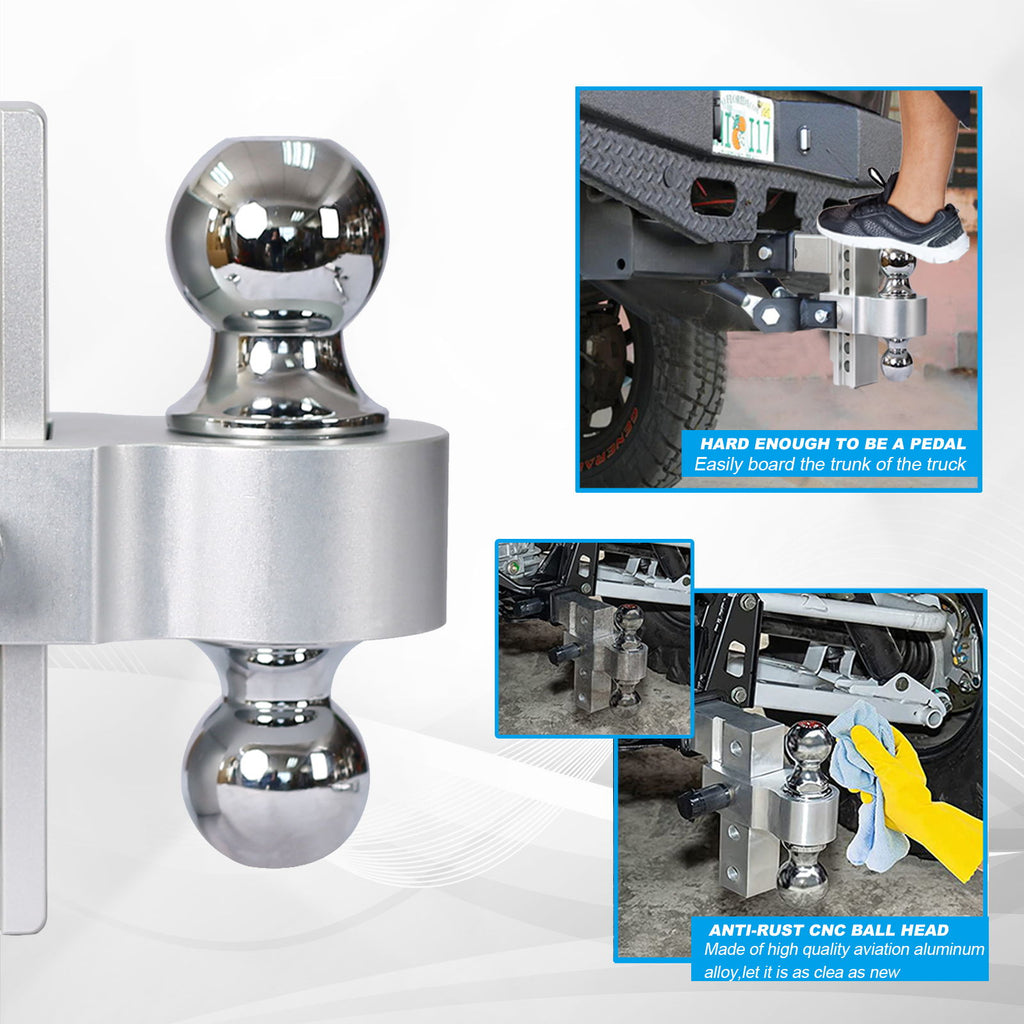 Alu - Adjustable Trailer Drop Hitch With 2" Receiver, 6" Adjustable - Silver