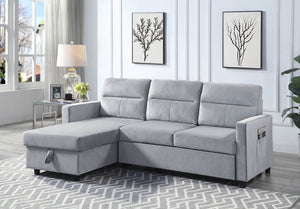 Ruby - Reversible Sleeper Sectional Sofa With Storage Chaise And Side Pocket - Light Gray