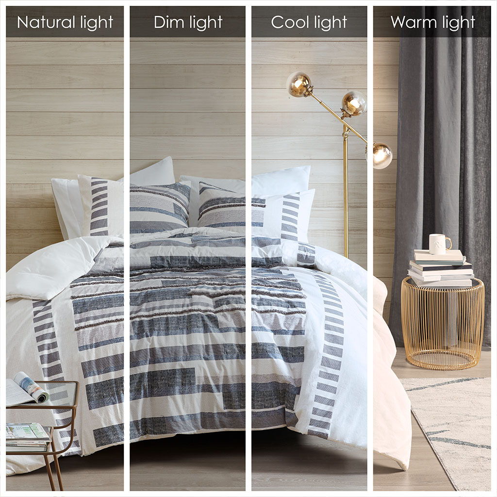 Serena - King 3 Piece Printed Comforter Set With Trims - Navy