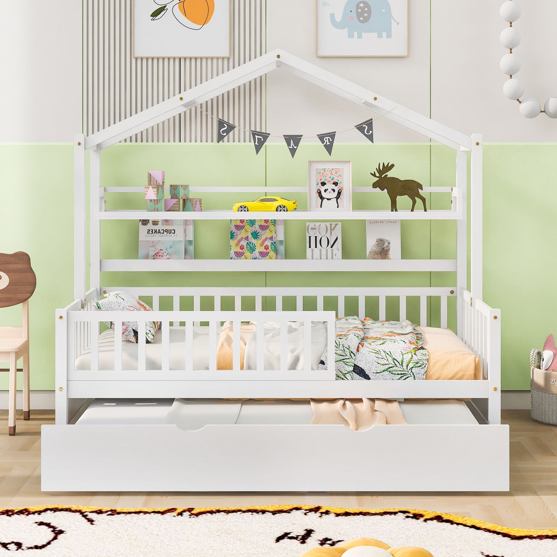 Playhouse Bed With Trundle, Kids Bed With Shelf