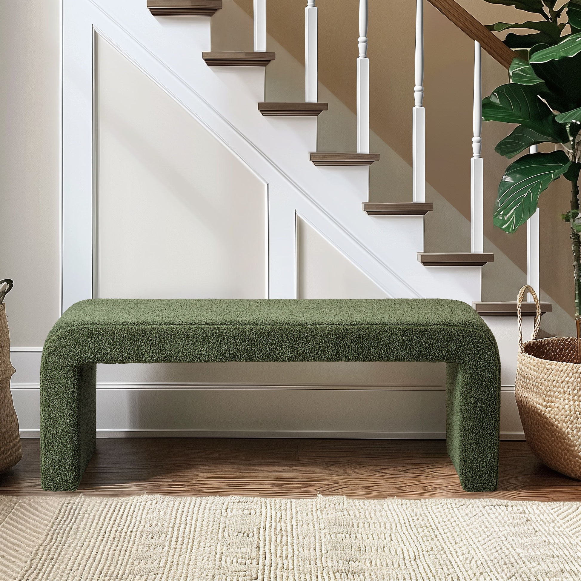 Steve - 52" Boucle Waterfall Bench - Green