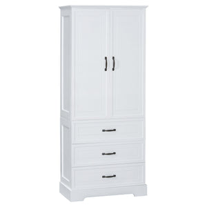 Tall Bathroom Storage Cabinet With 2 Doors And Drawers, Adjustable Shelf - White