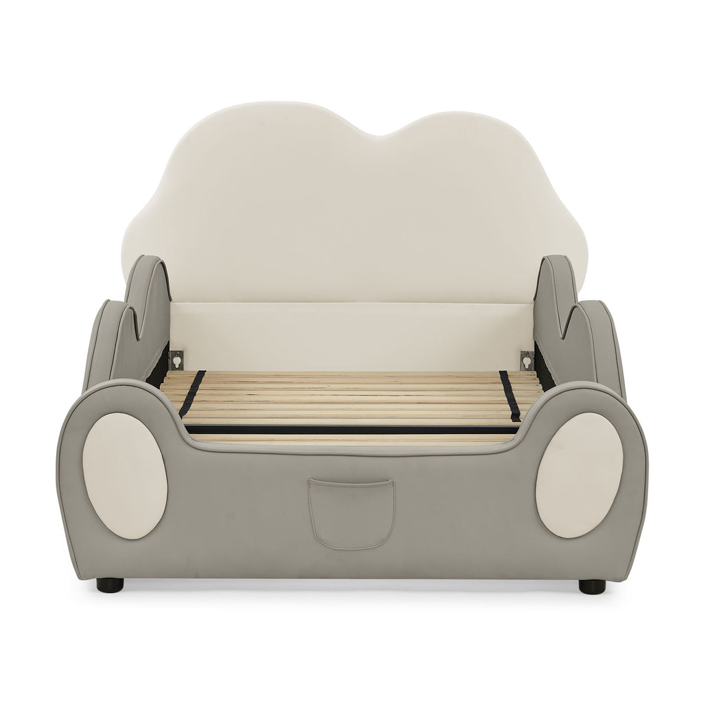 Cute Cloud Shape Bed With Guardrails Cartoon Design, Storage Pocket