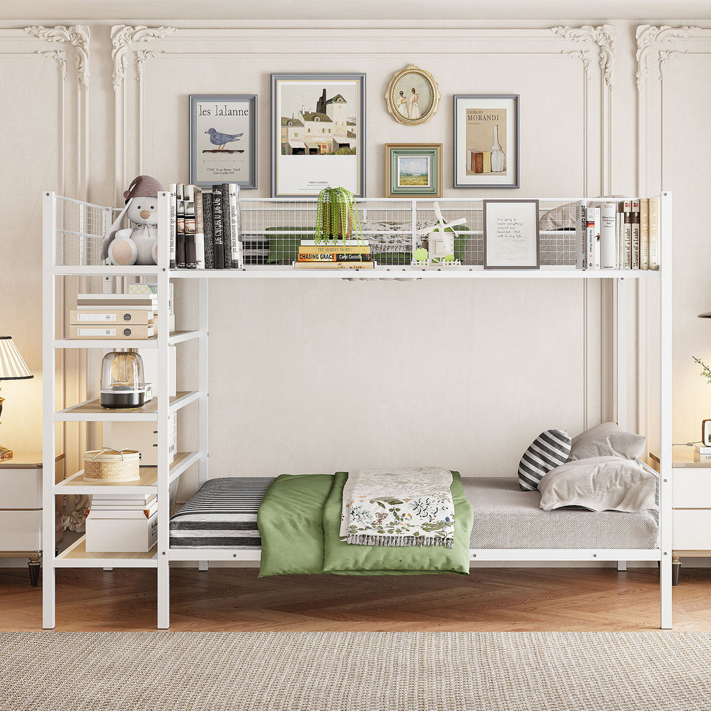 Bunk Bed With 5 Tier Shelves