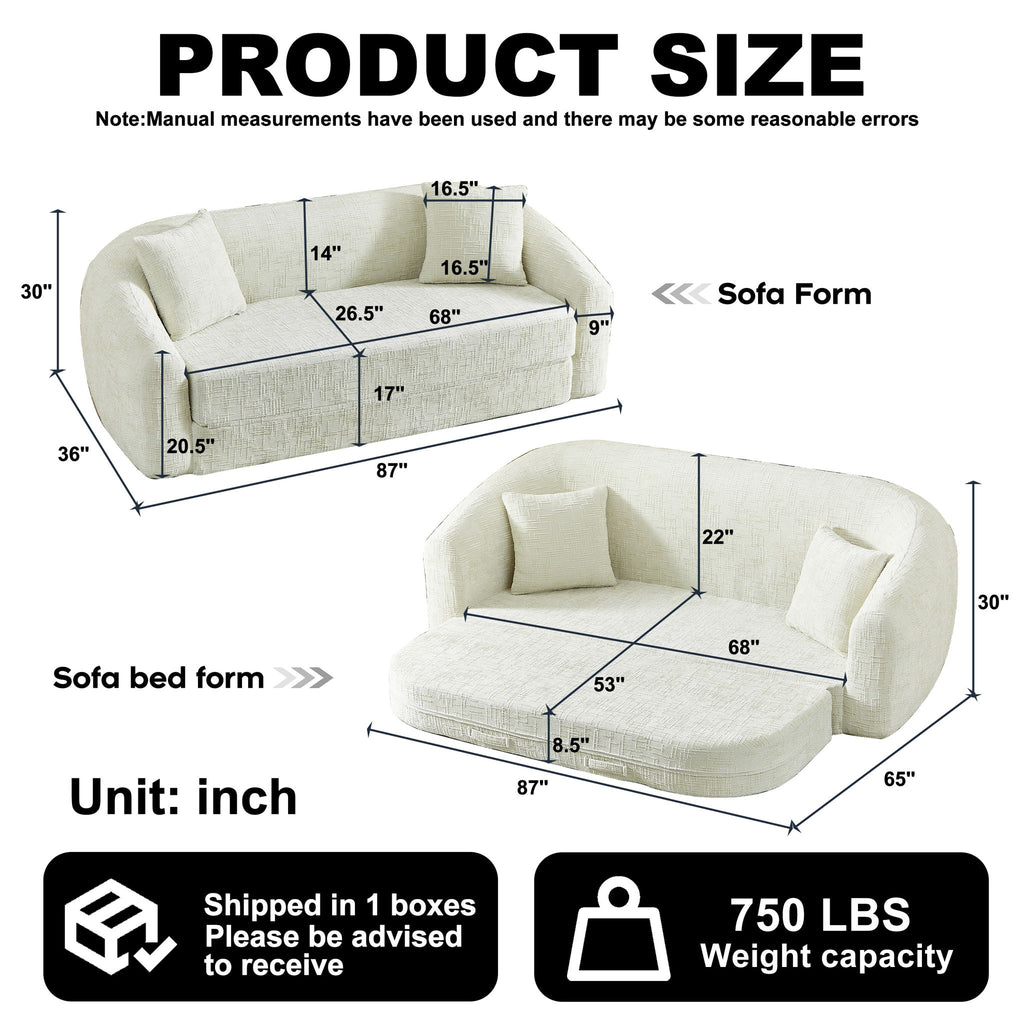 Curved Convertible Sofa, 2 In 1 Fold Out Bed With Pull Out Base And Deep Seat