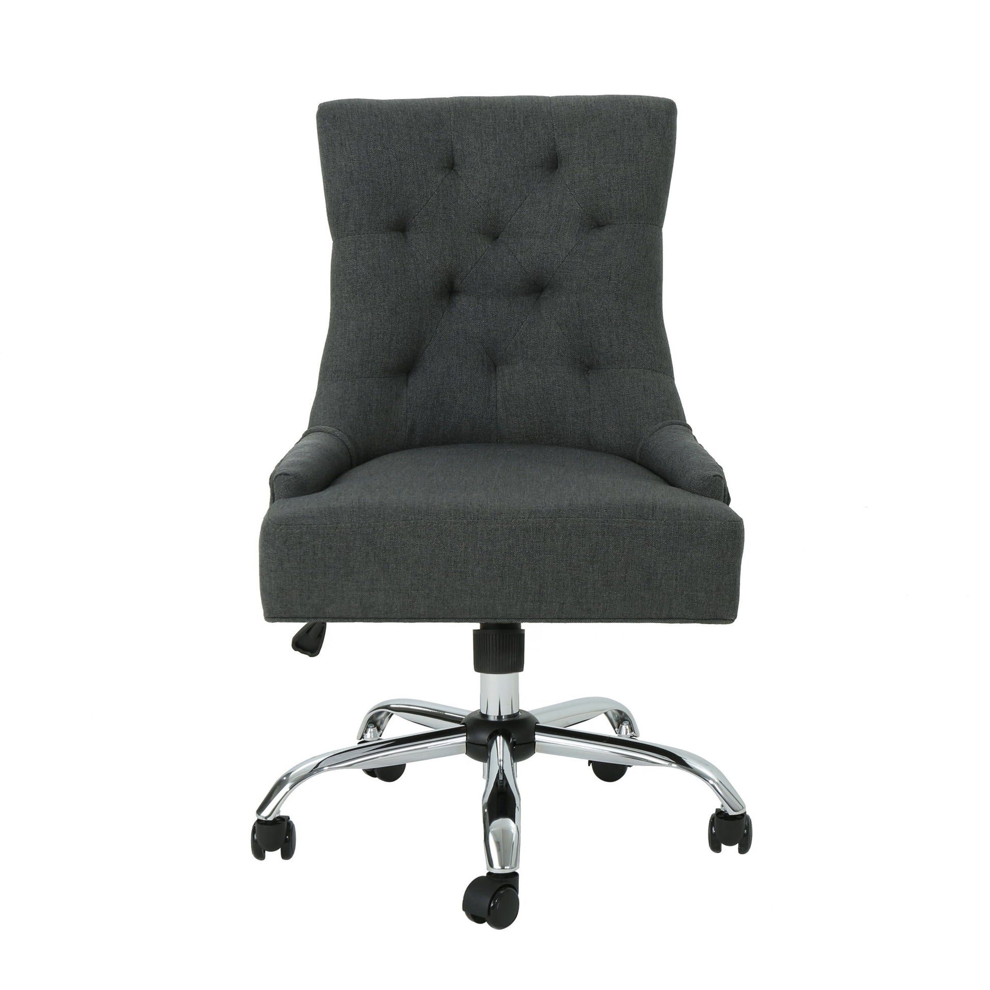Glory Diamond Tufted Upholstered Office Chair With Rolling Casters And Sloped Arms - Dark Gray / Chrome